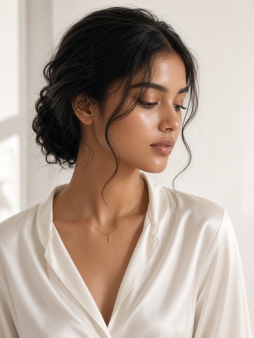 Placeholder minimal dewy makeup look — to be replaced with Rahat by Raabi photography.